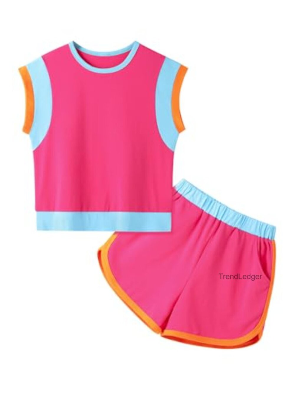 Girls Color Block Sleeveless Tank Top with Shorts 2PCS Summer Outfits